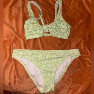 Xhilaration Mint Green Floral Bikini Top and Bottom Set Size D/DD and Large